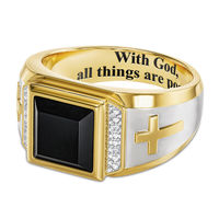 Mode 18K Plaqué Or Christian Croix Diamant Bague Bijoux Pour Hommes Vintage Noir Gemme Bicolor Anneau