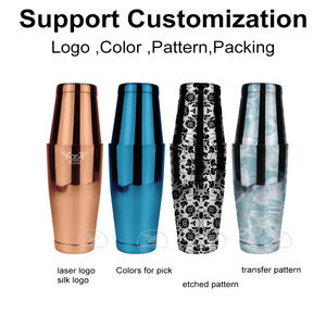 <span class=keywords><strong>Shaker</strong></span> à cocktails Boston en acier inoxydable avec motif <span class=keywords><strong>Tiki</strong></span> tropical gravé, 850+550ml (28/18oz), Coctelera lestée pour barman - Product Image 6