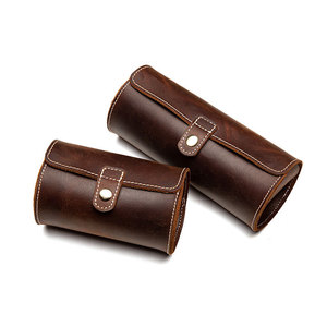 Vintage Genuine Leather <b>Watch</b> Roll <b>Case</b> 3 Slots Cylindrical Travel <b>Watch</b> Pouch Portable Storage Organizer Box Snap Button - Product Image 5