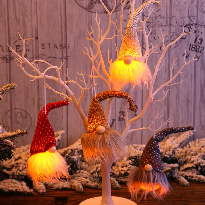 Mặt Dây Chuyền Búp Bê Gnome Đèn LED Giáng Sinh Búp Bê Gnome Ông Già Noel Có Đèn Treo Trang Trí