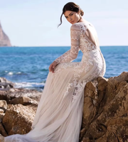 Robes de mariée scintillantes à motif sirène couleur champagne sur mesure NDB10761, bustier illusion sexy