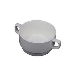 Yayu <b>Ceramic</b> Double-handled Soup <b>Cup</b> With Tray White Pure Color Heat Resistant For Restaurant Home Use - Product Image 5