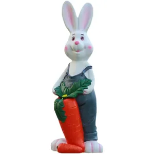 Estátua de coelho de fibra de vidro, desenho animado, figura para esculturas ao ar livre, cordão, animais