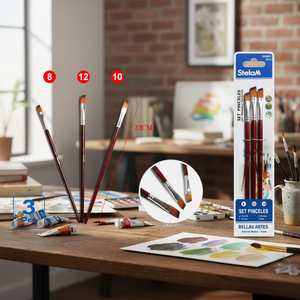 Set di 6 Pennelli per Acquerello in Nylon con Manici in Plastica Bianchi Trasparenti Marroni Marca Peiyong Cina - Product Image 3