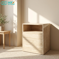 Table de chevet moderne en travertin beige clair HZX Premium, personnalisable, imperméable et écologique, pour villa et hôtel