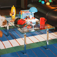 Table basse minimaliste en verre trempé avec pieds en acier inoxydable, table d'appoint moderne pour salon