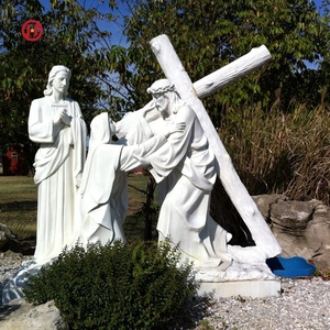 Escultura de mármol blanco tallada a mano de piedra natural religiosa para exteriores Calvario de Jesús crucificado en cruz - Product Image 5