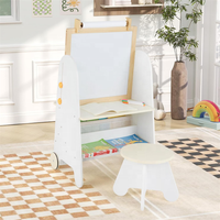 Chevalet d'art roulant en bois pour enfants 4-en-1, table d'activités pour tout-petits, tableau magnétique avec étagères, rentrée scolaire, écologique