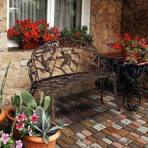 Panchina da Giardino in Metallo a Forma di Rosa, Sedia Antica per 2 Persone con Telaio in Ghisa e Alluminio, per Prato e Portico - Product Image 2
