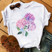Kaos Wanita Motif Bunga Grafis Cetak Floral Gaya 90an Lucu Vintage Atasan Wanita Pakaian Kaos Wanita T-Shirt Wanita
