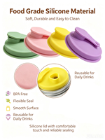 Couvercles à rabat en silicone multicolores pour bocaux Mason avec anneaux métalliques, sans BPA, hermétiques, avec bec verseur pour boissons froides et jus