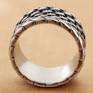 European American Style Titanium Steel Woven <b>Ring</b> Silver Men's Punk Fashion Jewelry 280718 - Product Image 4