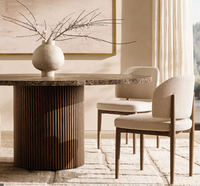 Table à manger ronde en chêne RH BYRON EMPERADOR, luxe, imperméable, 6 places, restaurant, hôtel, villa, mobilier de salle à manger en marbre