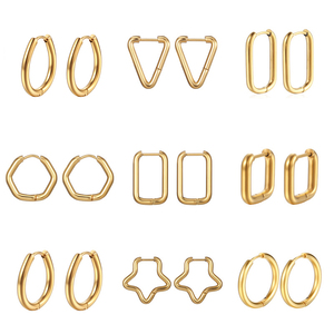 Pendientes de Aro Huggie de Acero Inoxidable |   Diseño Geométrico Minimalista en Formas Redondas, Cuadradas y de Corazón |   Hipoalergénico e Impermeable - Product Image 1