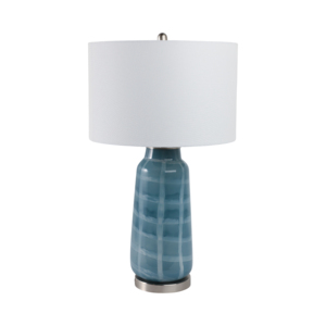 Lampada da Tavolo in Vetro Smerigliato con Base in Ceramica Blu e Paralume Bianco, Luce Decorativa per Soggiorno, Camera da Letto, Comodino - Product Image 3
