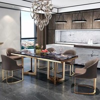 Ensemble de table à manger moderne de luxe en acier inoxydable doré avec plateau en marbre imperméable, meubles pour salle à manger