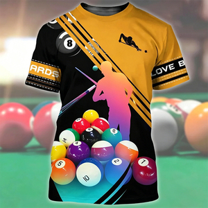 Camiseta S.Q.F Amarilla y Negra con Gráfico 3D Impreso por Transferencia Térmica, 100% Algodón, 300 Gramos, Diseño de Billar, Bola 8, Tacos Cruzados, Estilo Urbano - Product Image 3