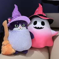 En gros, Poupée en peluche fantôme douce et moelleuse, fantôme dégradé et balai de sorcière avec chat pour décoration festive, cadeau d'Halloween pour enfants