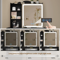 Meubles de Chambre à Coucher Modernes, Coiffeuses Noires avec Rangement, Table à Maquillage avec Miroir Éclairé par LED, Éclairage RVB, 5 Tiroirs, Matériel MDF
