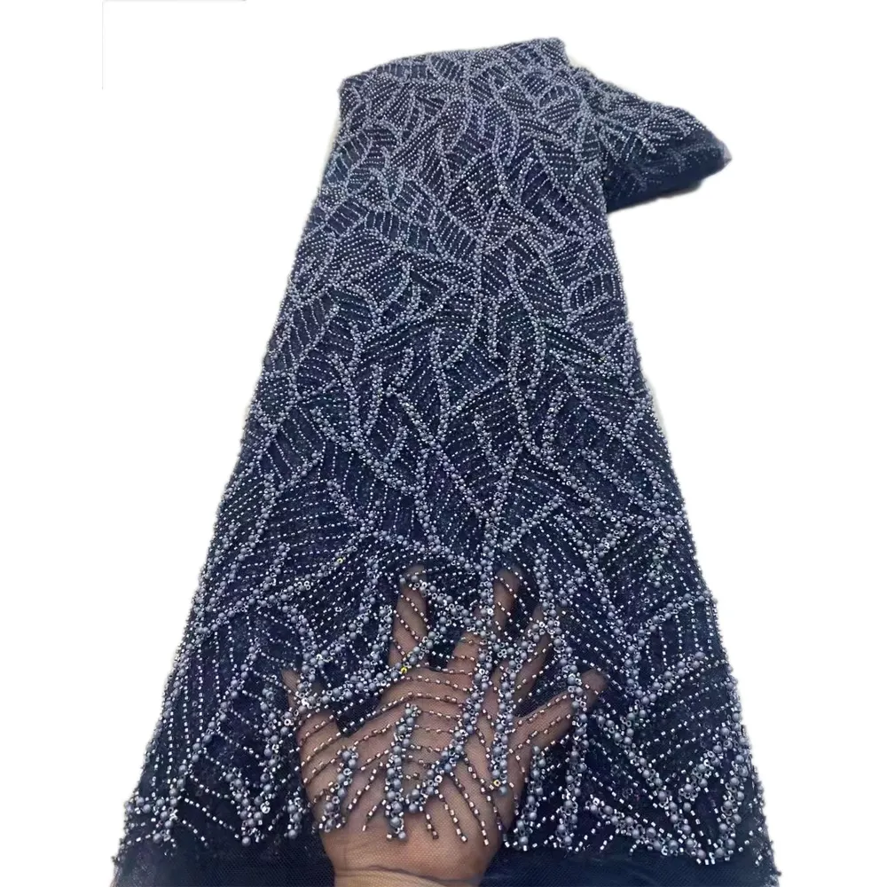 새로운 디자인 럭셔리 페르시 아프리카 레이스 원단 5 야드 스팽글 자수 3D 얇은 명주 그물 레이스 메쉬 프랑스 레이스 여성용