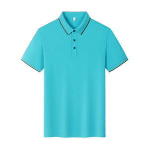Polo uni en polyester avec bordure contrastée, vêtement d'été à manches courtes pour homme, idéal pour le quotidien - Product Image 3