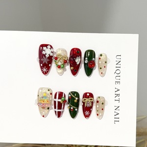 Uñas Postizas Navideñas Hechas a Mano con Diseño de Árbol de Navidad Rojo y Verde, Puntas de Uñas Falsas para Decoración de Manicura DIY, Venta al Por Mayor - Product Image 4