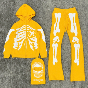 Testa di teschio su misura 2 pezzi in <span class=keywords><strong>maglia</strong></span> Set di <span class=keywords><strong>pantaloni</strong></span> <span class=keywords><strong>Jogger</strong></span> lavorato a <span class=keywords><strong>maglia</strong></span> Mohair cappello Set Mohair tute da ginnastica maglioni e felpe con cappuccio per gli uomini - Product Image 5