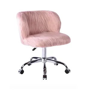 Chaise de bureau en peluche, chaise en tissu fausse fourrure, chaise à glands, rose, vente en gros