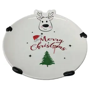 Керамические рождественские подарки Олень десертная тарелка Рождественский олень тарелка 3D Ручная Краска рождественское блюдо