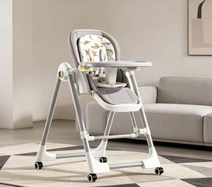 Chaise haute bébé pliable et réglable, vérifiée, avec coussin imprimé, plateau amovible et roues verrouillables pour l'alimentation des tout-petits - Product Image 6