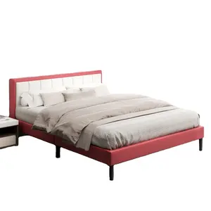 2024 New promotional metal storage bed Leather thick point bed no noise for easy assembly