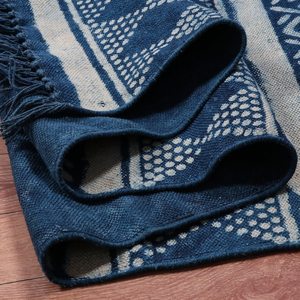 Tapis Kilim en coton bleu indigo tissé à la main, imprimé en bloc, tissage plat, style bohème, pour sol, 5x8 6x9 8x10 9x12 - Product Image 5