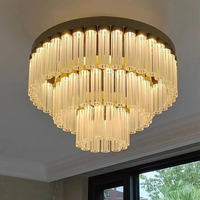 Lustre en cristal sur mesure, moderne et luxueux, à deux niveaux, rond, pour salon, hôtel