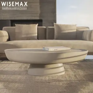 WISEMAX फर्नीचर आधुनिक सफेद कॉफी टेबल लिविंग रूम फर्नीचर कम कंक्रीट कॉफी टेबल घर के लिए नॉर्डिक गोल कॉफी टेबल