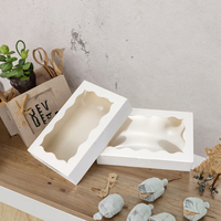 Boîte d'emballage en papier jetable personnalisable pour boulangerie, design avec fenêtre ondulée, pour biscuits, macarons, boîtes à friandises