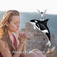 Colgante de Orca Killer Whale para mujer, collar con colgante de esmalte de ballena Orca de Plata de Ley 925