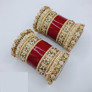 Elegant 2.6" Acrylic Bridal Bangles with Pota Stone and Pearl Premium Designer Jewelry Set for Brides and Special Occasions - Product Image 2