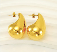 Boucles d'oreilles clous en forme de goutte d'eau bombées en acier inoxydable 304 plaqué or 18 carats sous vide, bijoux lisses en forme de virgule, 27x15 mm, 31x18 mm, sculpturales pour elle