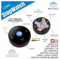 Kit de développement M5stack Stopwatch Esp32-s3 en carton aggloméré, écran tactile Amoled de 1,75 pouce, panneau interactif circulaire portable avec écran tactile