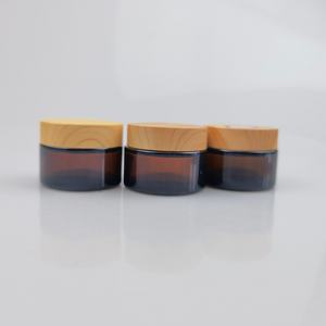Pot en verre ambré givré de luxe écologique avec couvercles en bambou pour beurre corporel, avec couvercle en métal, bambou ou plastique - Product Image 4