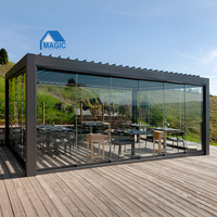 Pergola de jardin à toit à lames magiques, pergola bioclimatique en aluminium motorisée, pergola en aluminium à lames