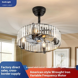 Xuyên biên giới Retro pha lê LED quạt trần ánh sáng phong cách Mỹ chuyển đổi tần số thời gian cho nhà hàng quạt gió công nghiệp - Product Image 4
