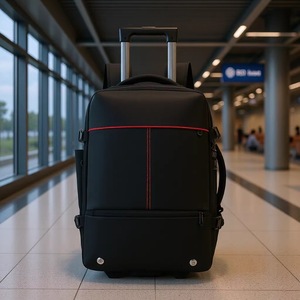 Travel <b>Backpack</b> <b>Large</b> Capacity Anti Theft Waterproof Compression Business Travel Black Solid Color Zipper Closure Soft Handle - Product Image 1