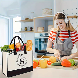 Túi quà tặng chất liệu vải bố hữu cơ cao cấp, in logo tùy chỉnh, túi đi biển nhỏ họa tiết chữ, dùng hàng ngày, bán buôn từ nhà máy - Product Image 3