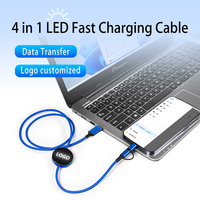 Regalos Promocionales 2026, Cable de Carga USB 4 en 1 de 100 cm con Logotipo LED Luminoso, Cable de Datos de Carga Rápida de 3A y 60W
