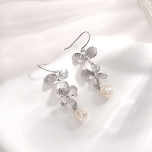 KAMMY-Boucles d'Oreilles en Argent 7.5, Double Fleur, Perle d'Eau Douce, Bijoux Hypoallergéniques, 7-925mm - Product Image 3