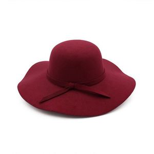 Cheap Solid Color Wide Brim <b>Felt</b> Fedora <b>Hats</b> <b>Women</b> Winter - Product Image 4