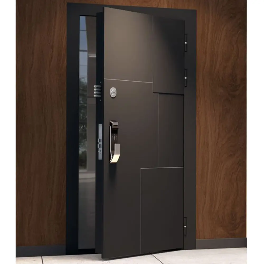 Yüksek kaliteli dış giriş ön ana kapı çelik güvenlik kapısı modern giriş siyah alüminyum pivot kapı