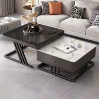 Table basse nordique moderne et simple avec plateau en verre et plateau coulissant en pierre, style luxe léger en métal pour salon et mobilier de maison