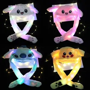 LED Bunny Moving Ears Hat Cartoon Plush Flash Party Birthday Gift light Luminous Airbag Hat Blink Jumping up Hat for Kids Adult